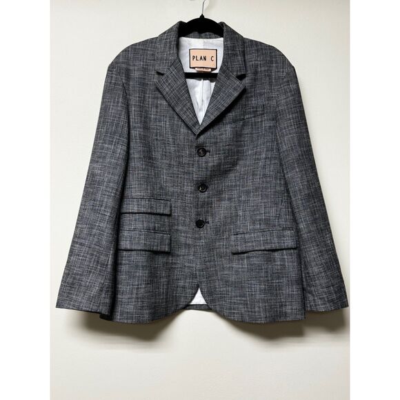 PLAN C Wool/Cotton Three Button Blazer, Melange Blk/Wht, Sz IT 40 - Picture 2 of 13